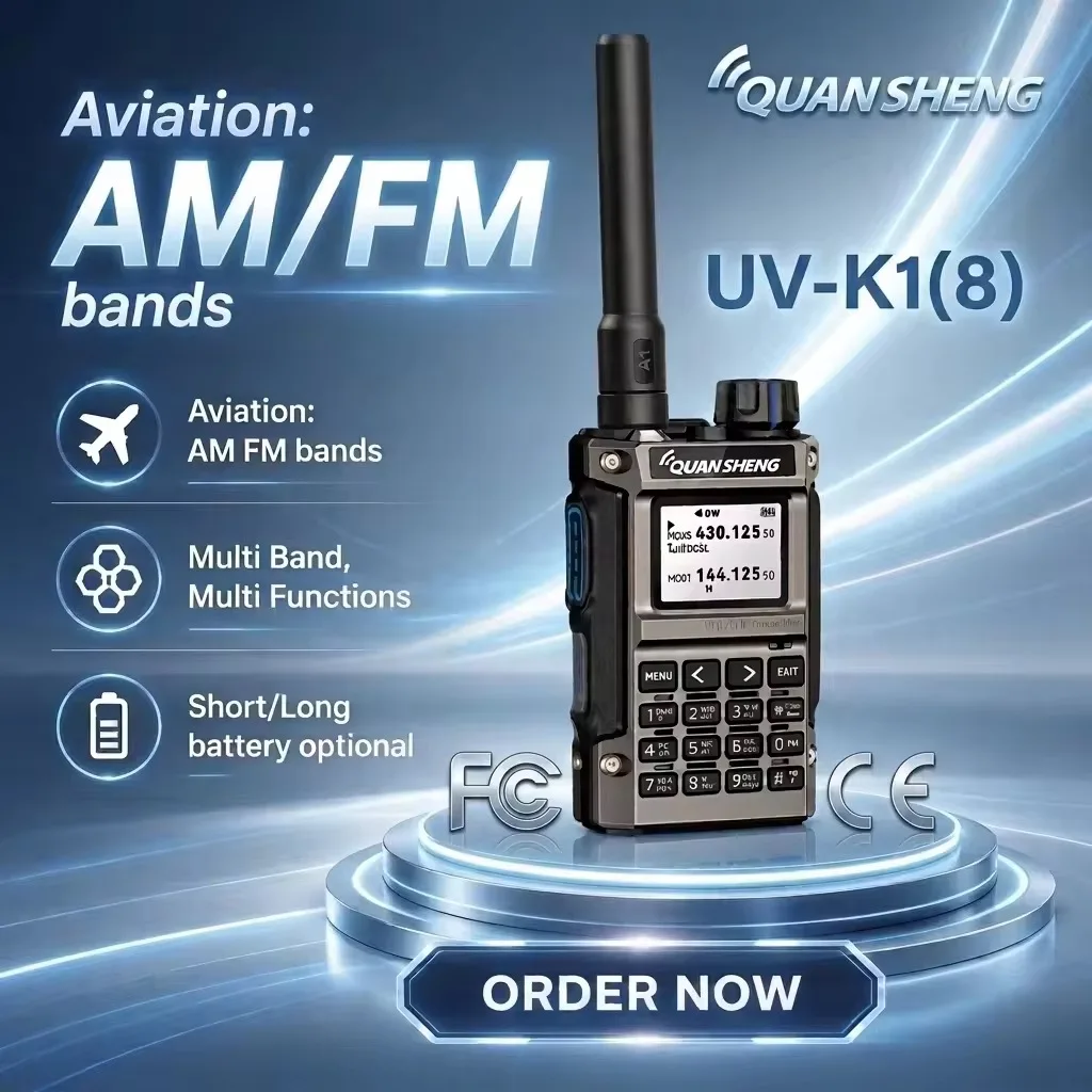 Quansheng UV-K1(8) Mini Portable Walkie Talkie 200 Channels Dual Band Two Way Radio Type-C Charging AM FM Handheld Transceiver