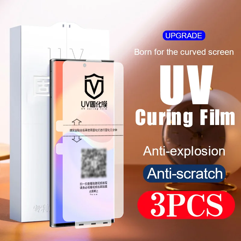 3Pcs UV light curing film for Samsung Galaxy S24 S23 S22 Plus S21 S20 Ultra Not Glass for Samsung Note 20 10 soft full cover