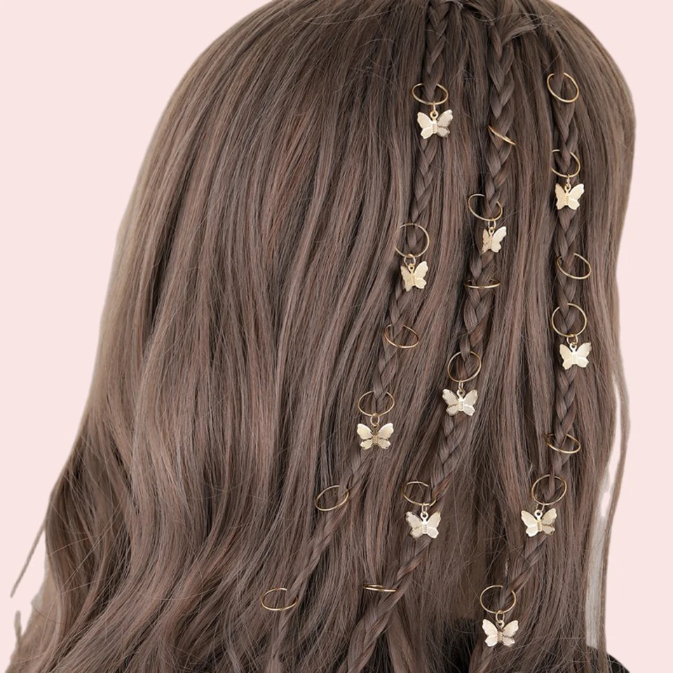

20pcs Wig Dreadlocks Hair Accessories Buckle Butterfly Open Hair Ring Clip Vintage Hollow Braid DIY Accessory Pendant