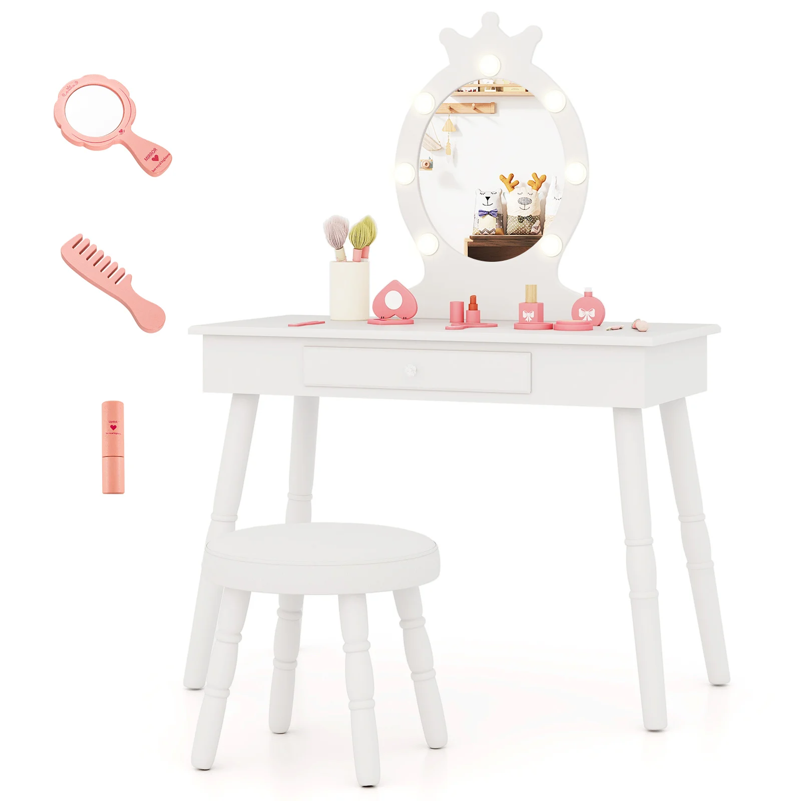 

Kids Vanity Set Princess Vanity Table & Chair Set with Lighted Mirror