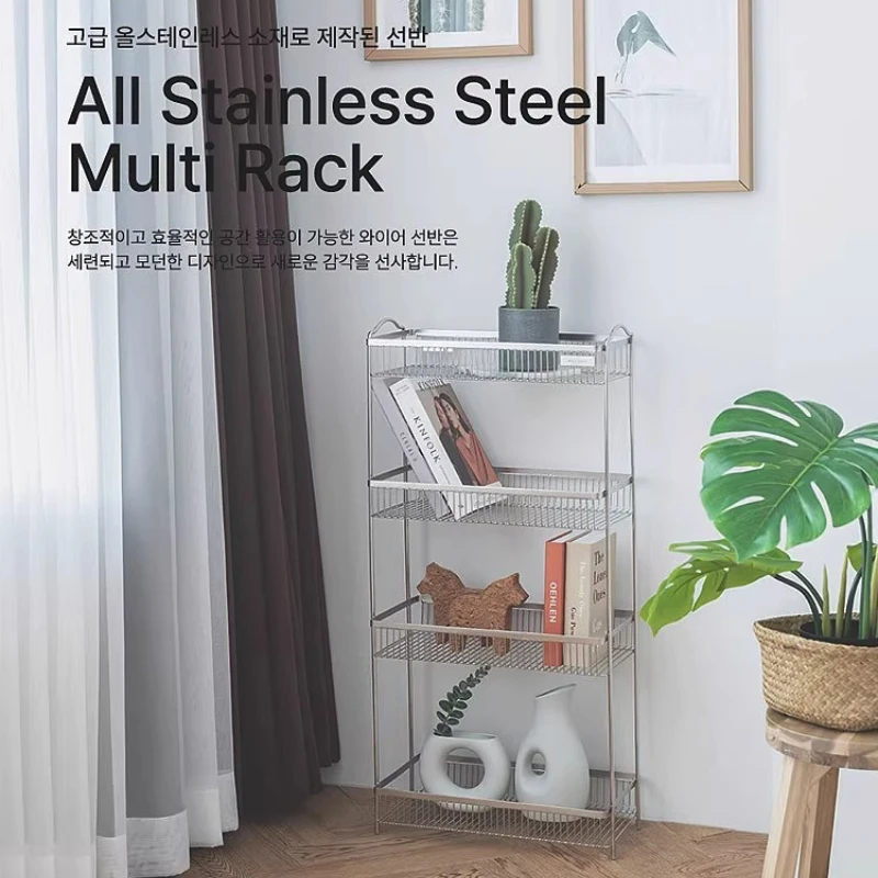 

Korean Bathroom Organizer Stainless Steel Cosmetic Rack Multi-Layer Floor Standing Makeup Shelf Modern Toiletries Display Stand