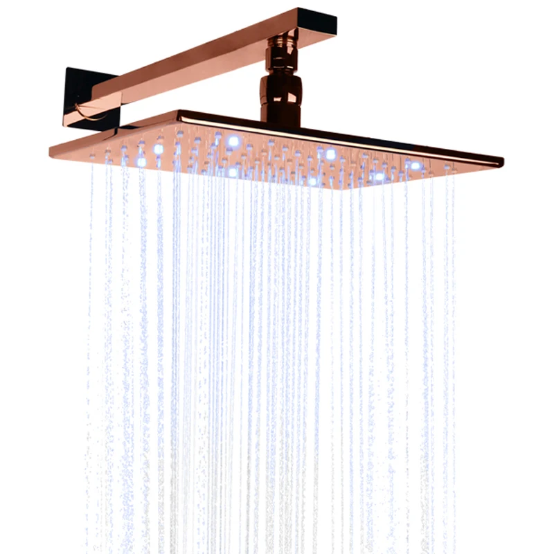 Install Rose Gold shower head LED rainwater faucet kit