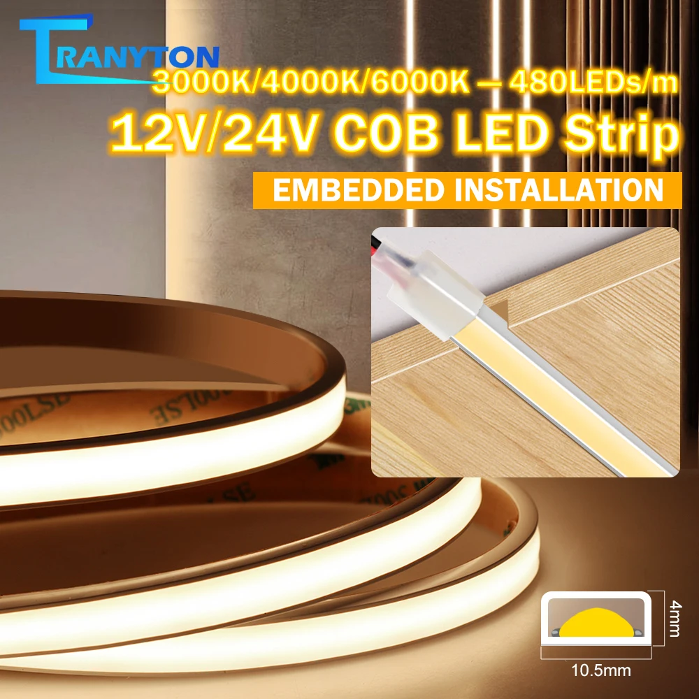 

24V 12V COB LED Strip Light 480LEDs Flexible LED Tape Ribbon RA90 For Room Decor 3000K 4000K 6500K Lighting