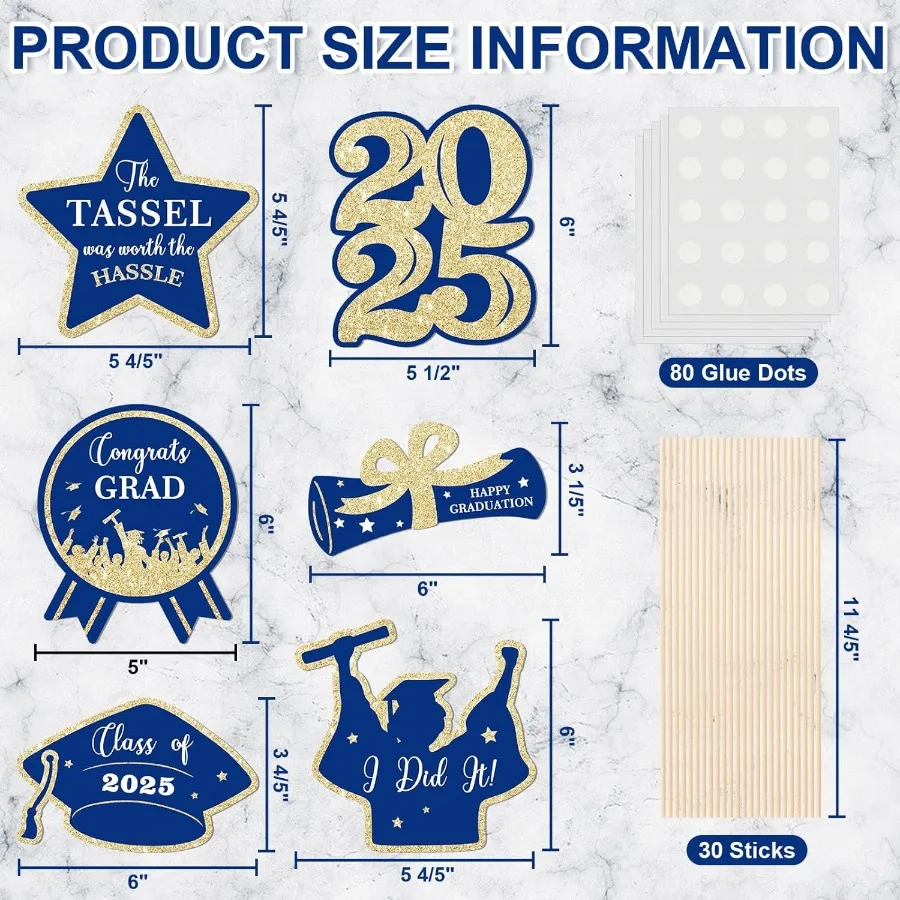 2025년 졸업 파티 장식 테이블 센터피스 스틱 졸업 파티 용품 반짝이는 테이블 토퍼 장식