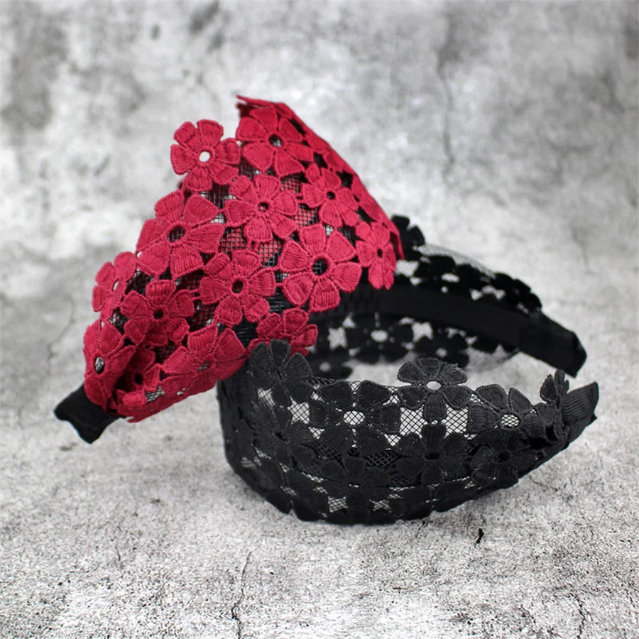 Retro Butterfly Lace Headband Wide Turban Hair Band Crochet Flower Hairband Hair Hoop Mesh Headbands for Women Hair Accessories