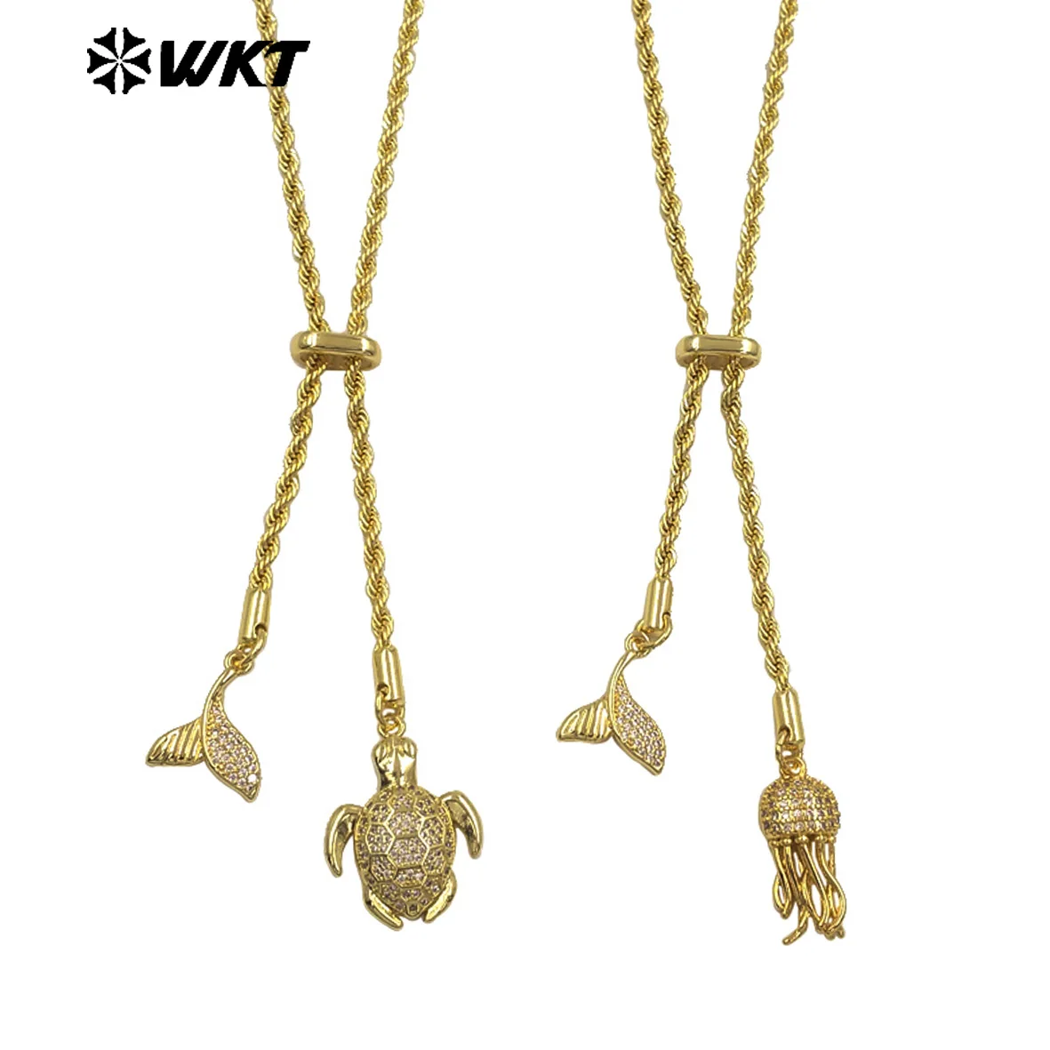 WT-JFN51 Lovely Zircon Paved Jellyfish And Turtle Small Charms Can Be Adjustable Collarbone Chain Necklace Women Accessory
