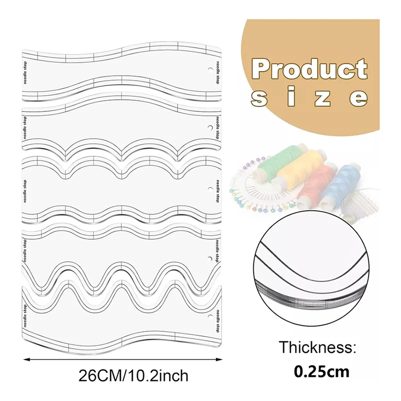 A27U, nuevo, 5 uds., regla ondulada acrílica, plantillas para acolchar, plantilla de dibujo DIY, regla de medida a medida, regla de retales suave
