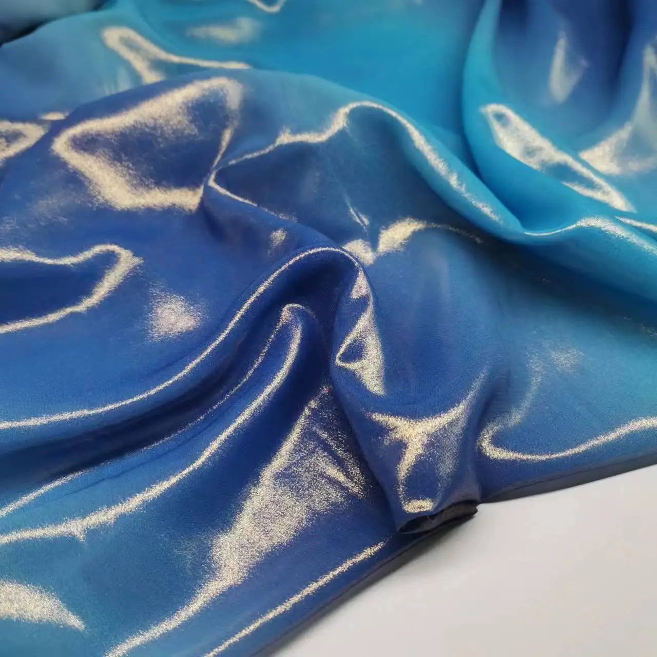 Bronzing Ombre Blue Craft Dress Fabric 75D Chiffon Shiny Wedding Costume DIY Sewing Cloth Tissue