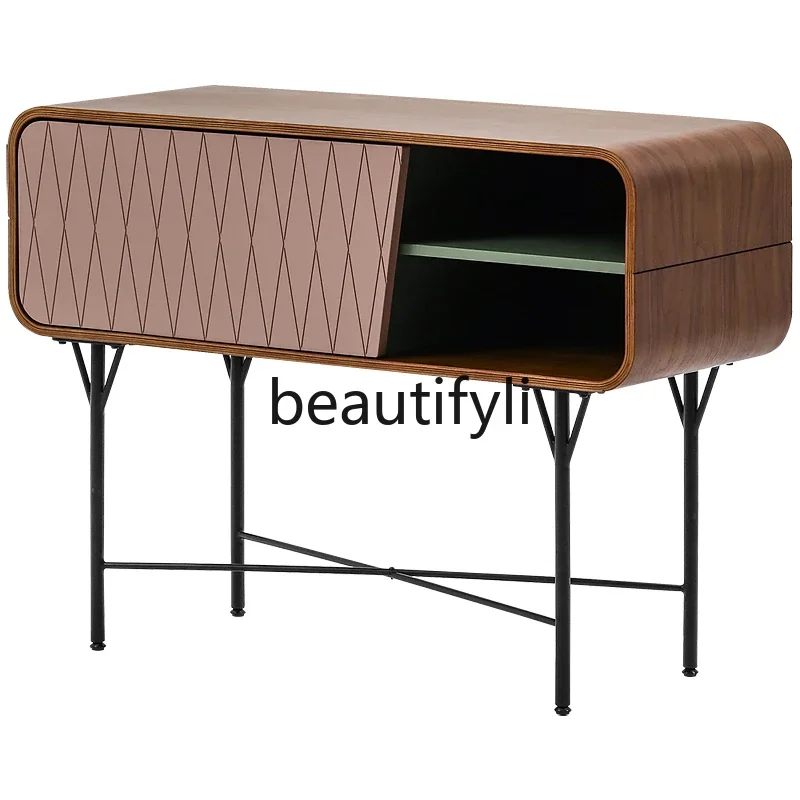 

Medieval retro black walnut multi-grid color matching drawer porch cabinet