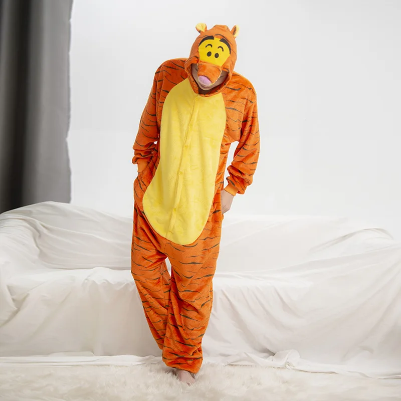 الشتاء للجنسين ثلاثية الأبعاد القفز النمر تأثيري ازياء نيسيس المرأة النوم منامة الكبار الفانيلا منامة الحيوان ملابس خاصة بذلة #1