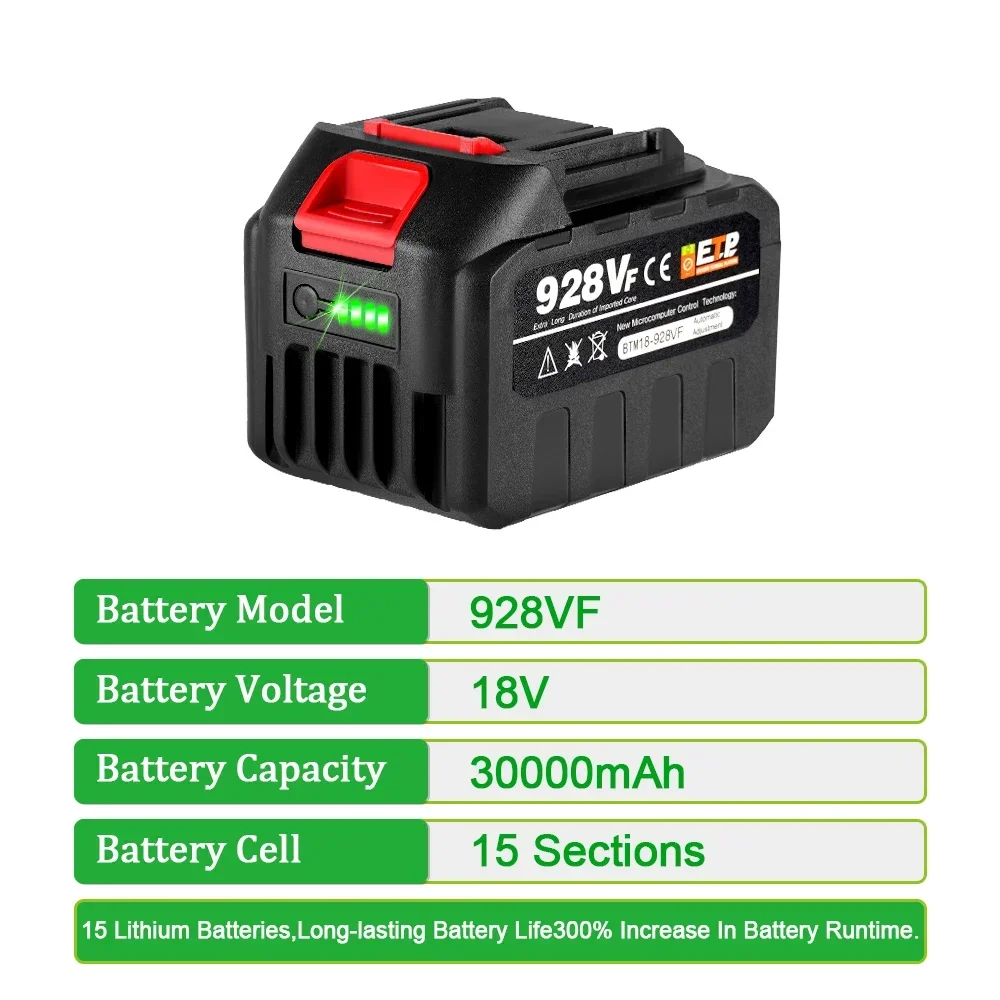 18V Rechargeable Li-lon Battery 30000mAh 15000mAh 7500mAh For Makita Electric Power Tool Lithium Ion Battery EU Plug