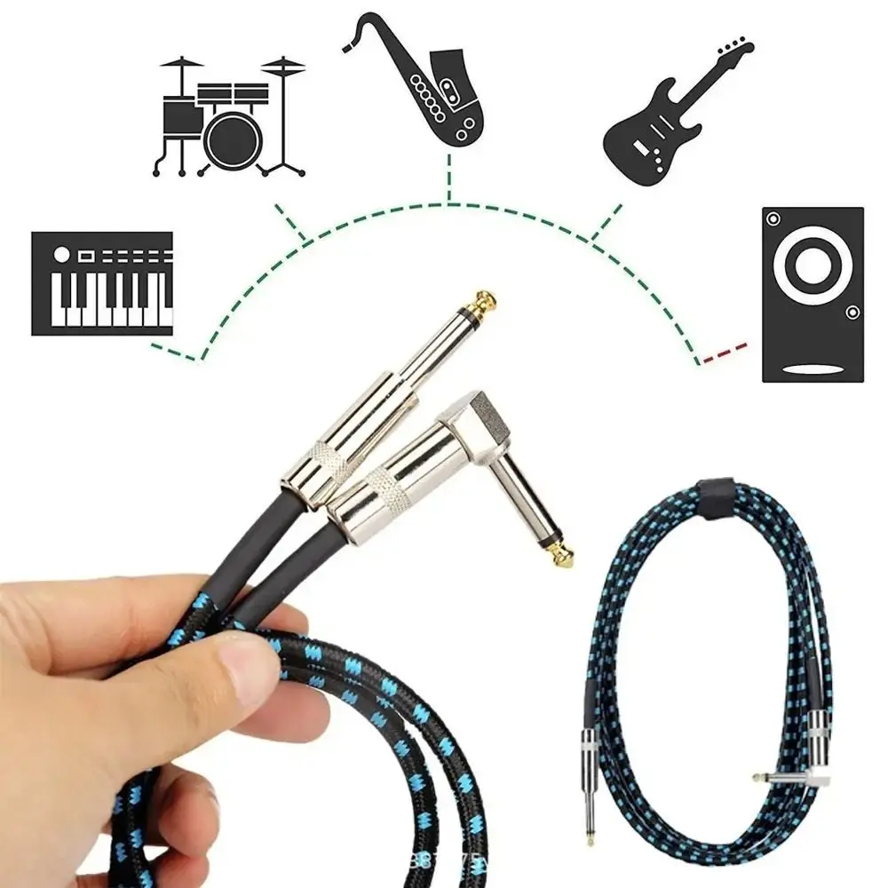 1Pcs TRS 1/4 inch 6.5mm Audio Cables 1.5/3/6M Braided Electric Guitar Cable Gold Plated Shielded 90 Degree Low Noice Jack Cable