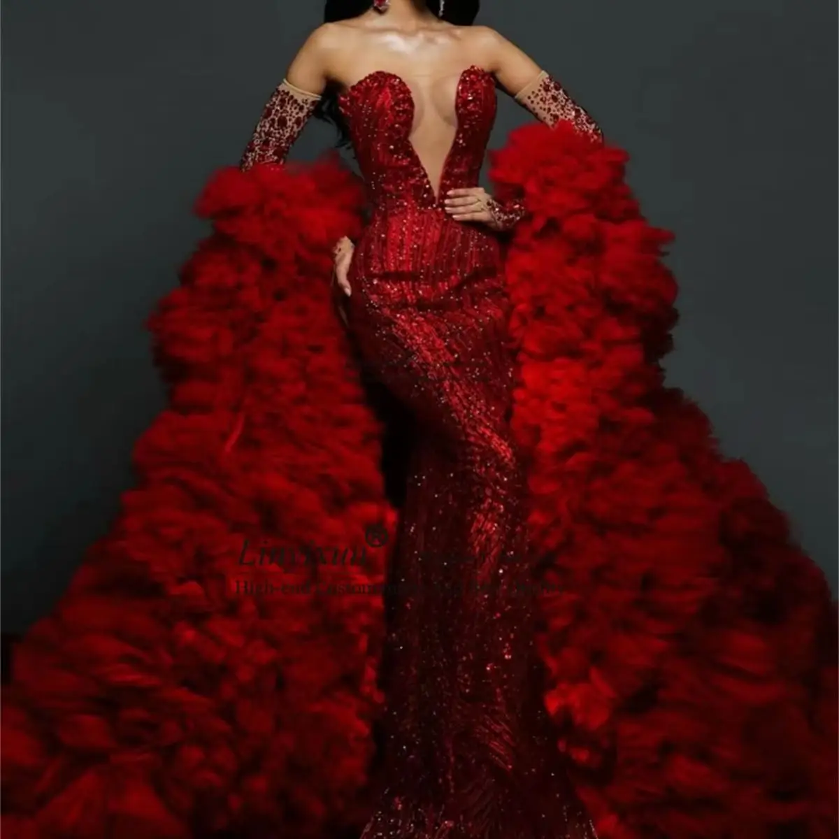 Luksusowa suknia balowa z kryształkami i koralikami dla czarnoskórej dziewczyny, szyta na miarę suknia wieczorowa typu syrena, arabska długa suknia damska, suknia na przyjęcie.