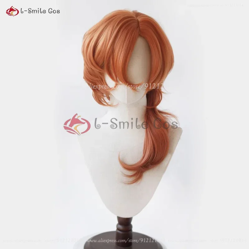 High Quality Anime Nakahara Chuuya Cosplay Wig Long Orange Curly Scalp Wig Heat Resistant Synthetic Hair Party Wigs + Wig Cap