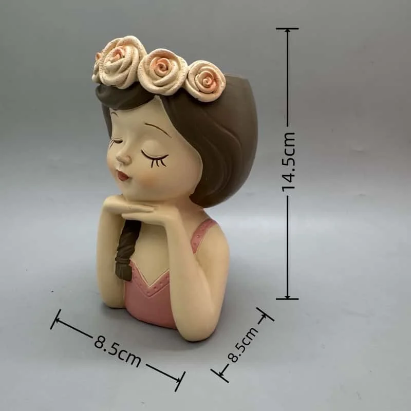Cute girl flower pot silicone mold used to make gypsum resin concrete living room balcony decoration ornaments view 3