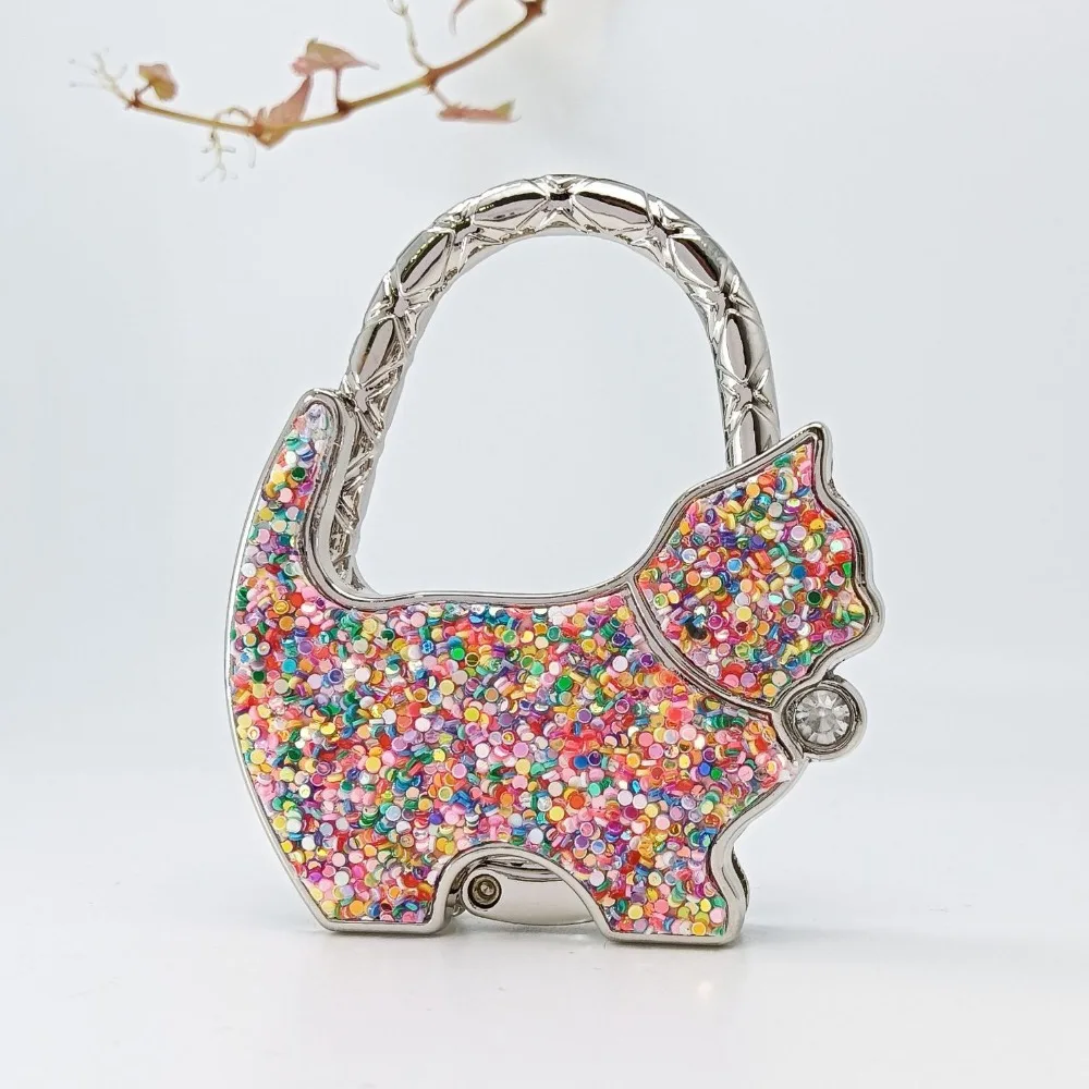 NEW Foldable Fish Scales Cat Handbag Hook Flowers Print Creative Table Hanger Durable Portable Purse Hook for Women for Table