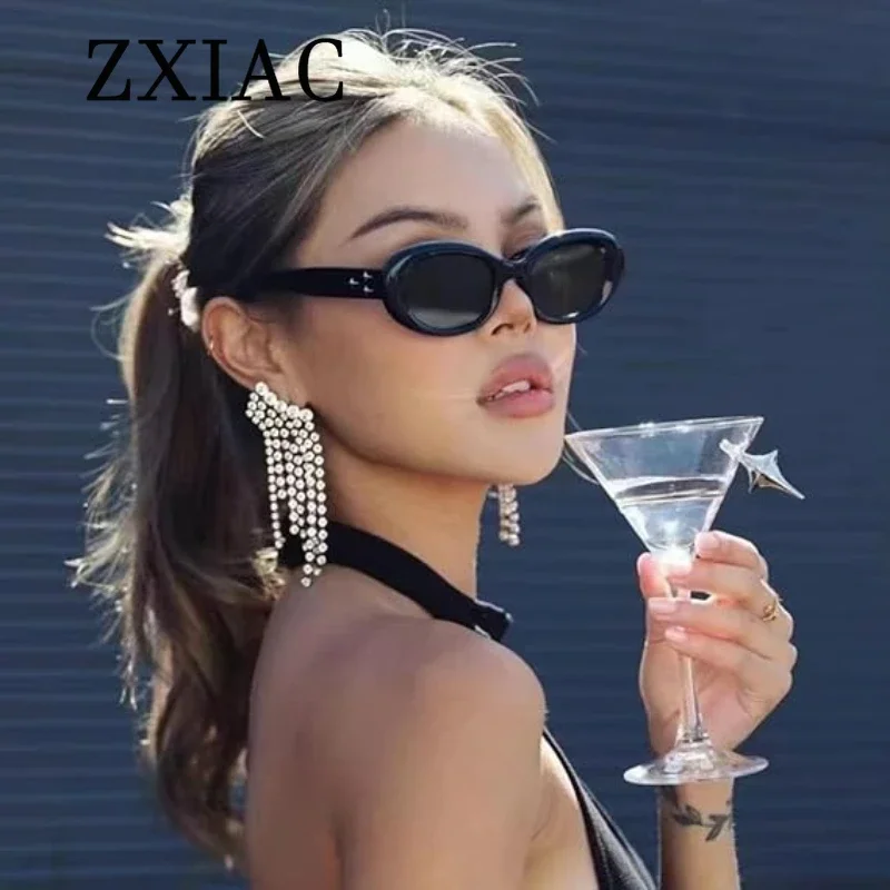 ZXIAC Fashion Oval Frame Sunglasses Women 2025 Brand Luxury Designer Leopard Rivet Decorative Sun Glasses for Men Eyewear UV400