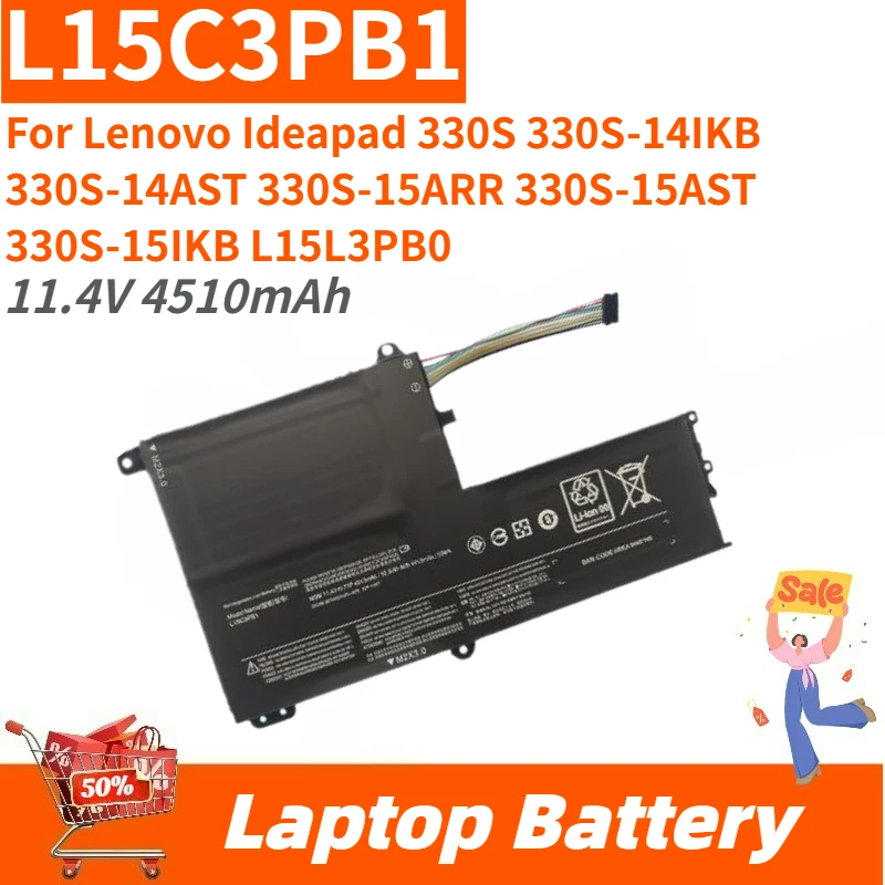 

Высококачественная батарея L15C3PB1 для ноутбуков Lenovo Ideapad 330S-15ARR, 330S-15AST, 330S-14IKB, 330S-14AST, 330S-15IKB, 11.4V, 4510mAh