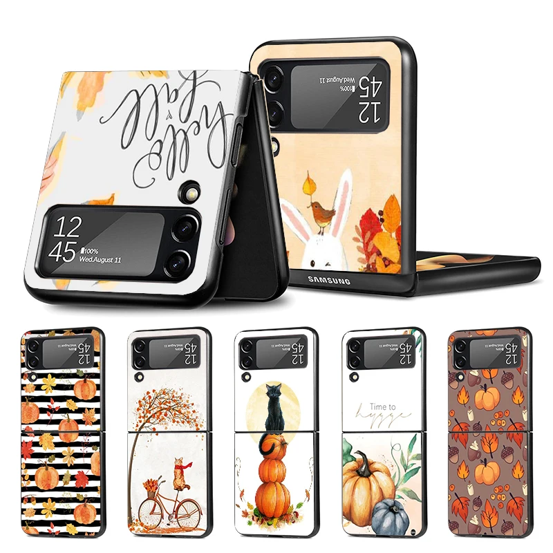 Pumpkin Happy Fall Autumn Z Flip 4 Z Flip 4 Phnoe Case For Samsung Z Flip 3 5 5G Black Hard Shell Galaxy ZFlip3 ZFlip4 ZFlip5