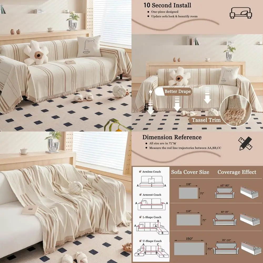 

Reversible Chenille Sofa Cover for Dogs and Pets - Beige Couch Protector for 2 Cushion Loveseat