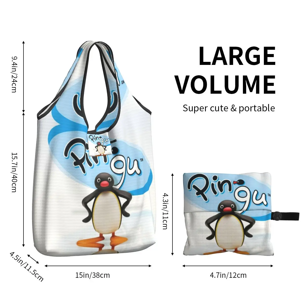 Custom Pingu Penguin Groceries Shopping Bags Fashion Shopper Tote Shoulder Bags Big Capacity Portable Antarctica Animal Handbag