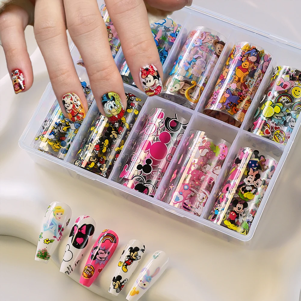 10 rouleaux 3D Disney Mickey Mouse feuille de transfert d'ongles autocollants d'art mignon Minnie Mickey papier de transfert d'ongle décorations Nail art décalcomanie