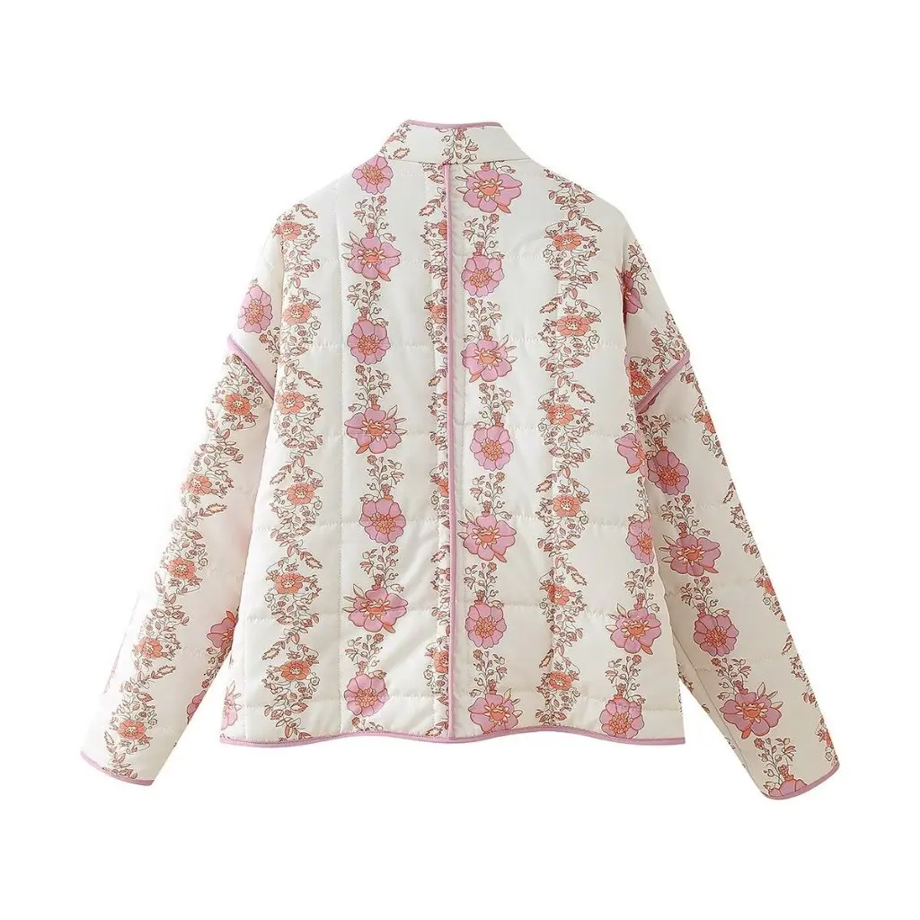 Inverno moda feminina manga longa impresso acolchoado casaco de algodão estilo europeu americano emagrecimento all-match nova chegada
