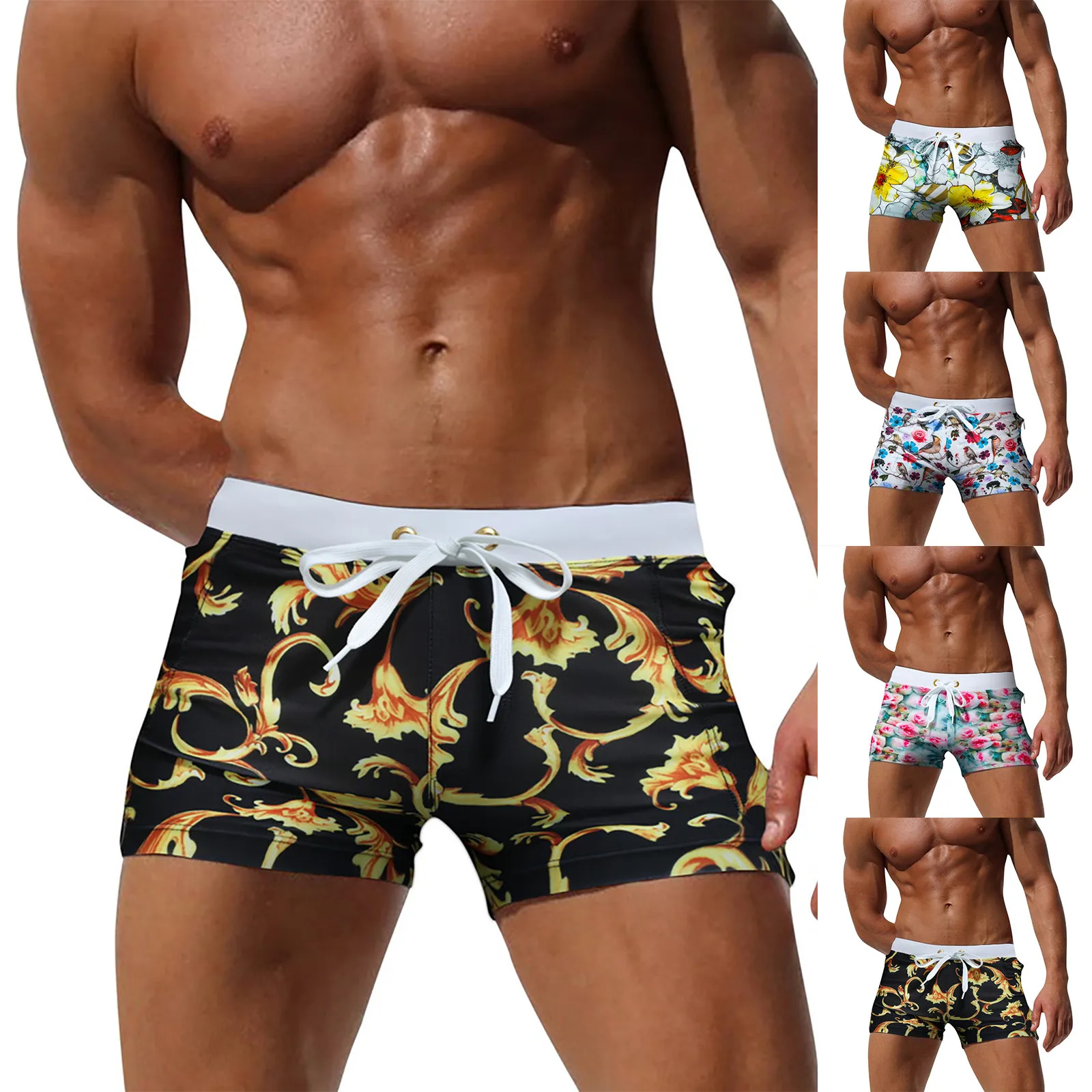 Summer Swimwear Men Sport Beach Boxers Swimming Trunks Nylon Quick Dry Breathable Swimsuit Fashion Male Surfing Print Shorts