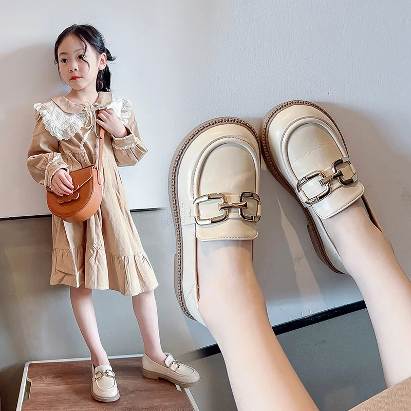 Children Girls Leather Shoes New Spring and Autumn Simple Slip-on Round-toe School Shoes Loafers Flats Moccasins Classic Formal