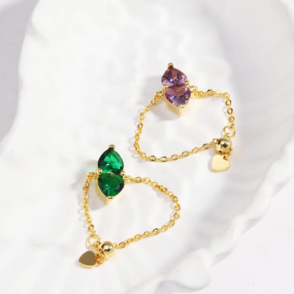 Doppel Herz Zirkon Ringe für Frauen 18K Gold Überzogene Gold Farbe Ring Trend Wasserdicht Einstellbar Hochzeit y2k Schmuck anillos