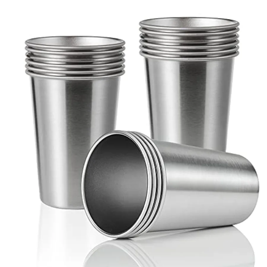 

16 Pack 16oz Stainless Steel Pint Cup, Healthy Unbreakable and Stackable, Metal Drinking Glasses
