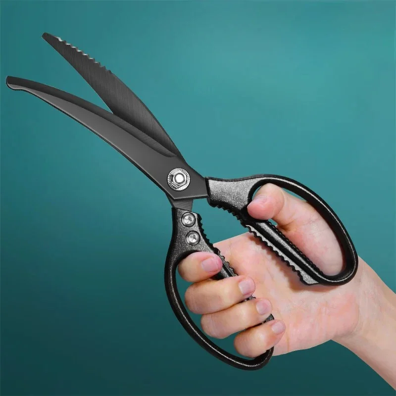 BIESUO Black Titanium Stainless Steel Extension Scissors! Easier To Cut Curved Nozzle Design!Scissors Kitchen,Scissors Fishing