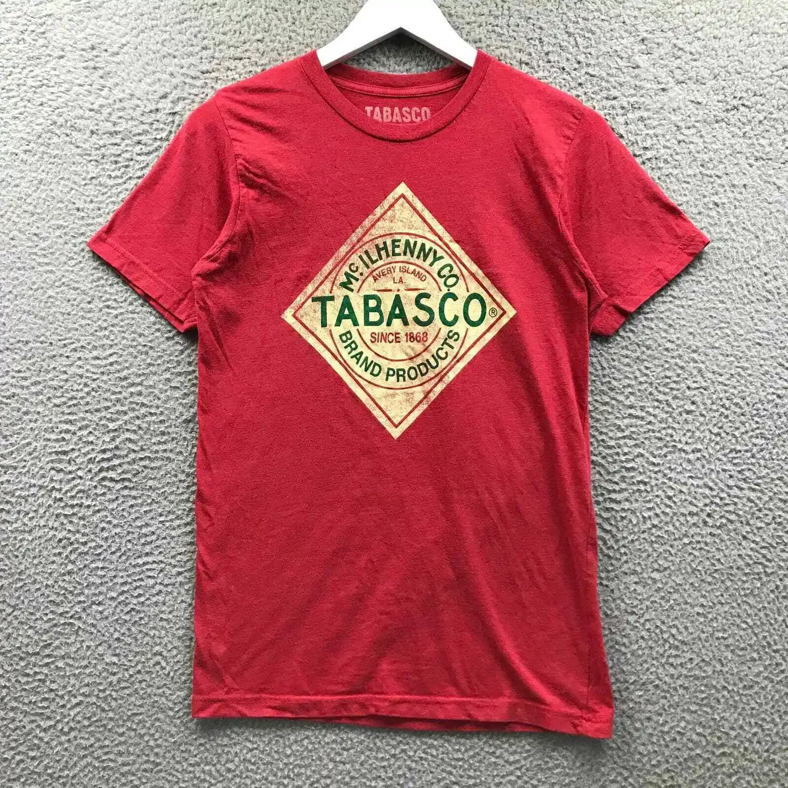 Tabasco T-Shirt Men\'s Small S Short Sleeve Crew Neck Graphic Red Camiseta Short Sleeve Clothing Harajuku