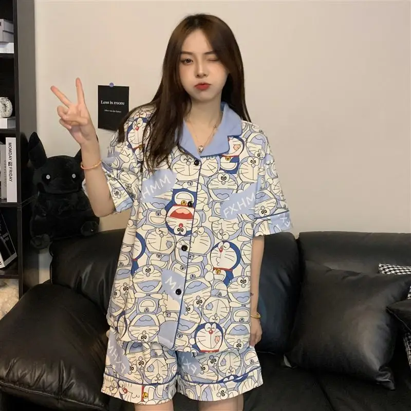 Pijama Kawaii de Doraemon para niña, pantalones cortos de manga corta, holgados, cómodos, versátiles, regalo de cumpleaños