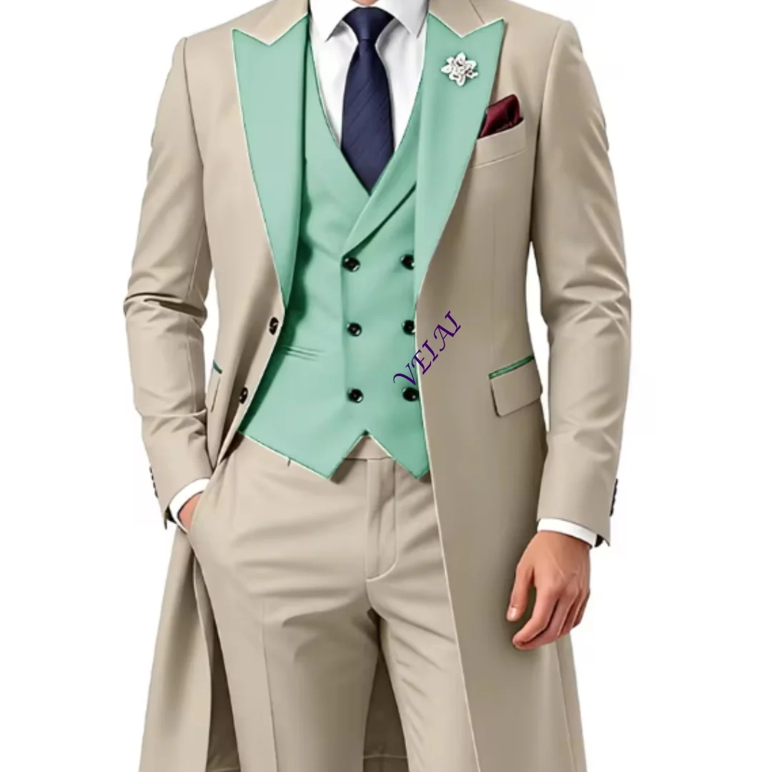 Customized3 Piece Mens Tailcoat Suit Long Suit for Men Tuxedo Slim Fit Double breasted Suit Men
