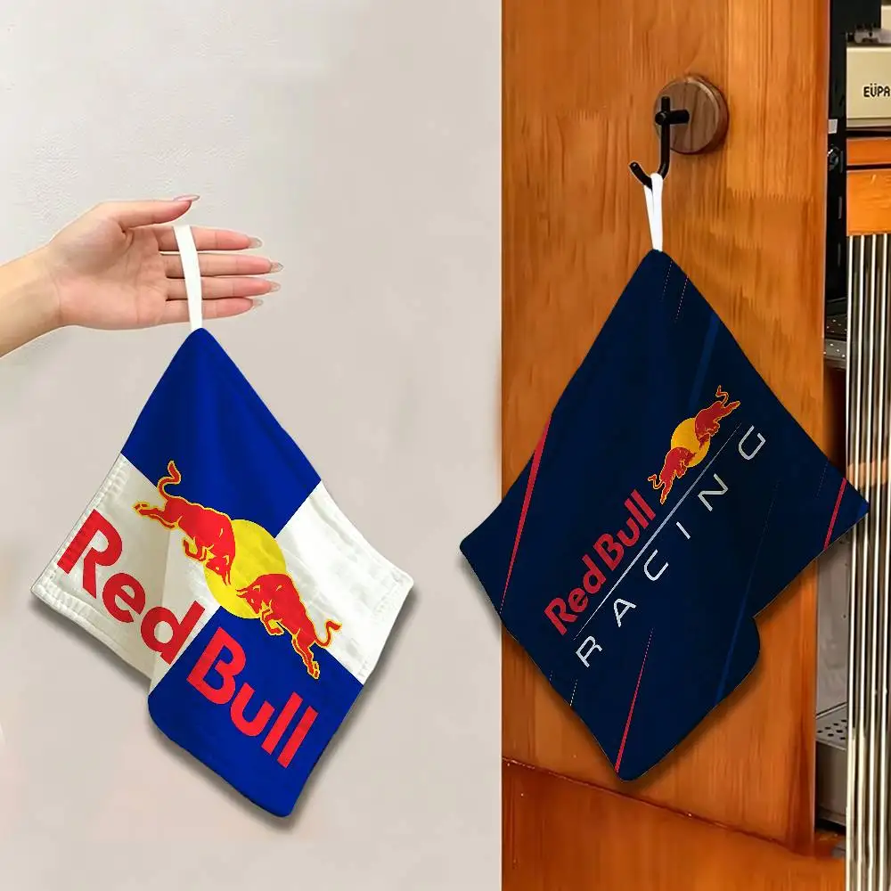 R-Red-BullS LOGO Polyester Cotton Hanging Kitchen Towel, Absorbent Hand Wiping Cloth for Daily Cleaning Drying