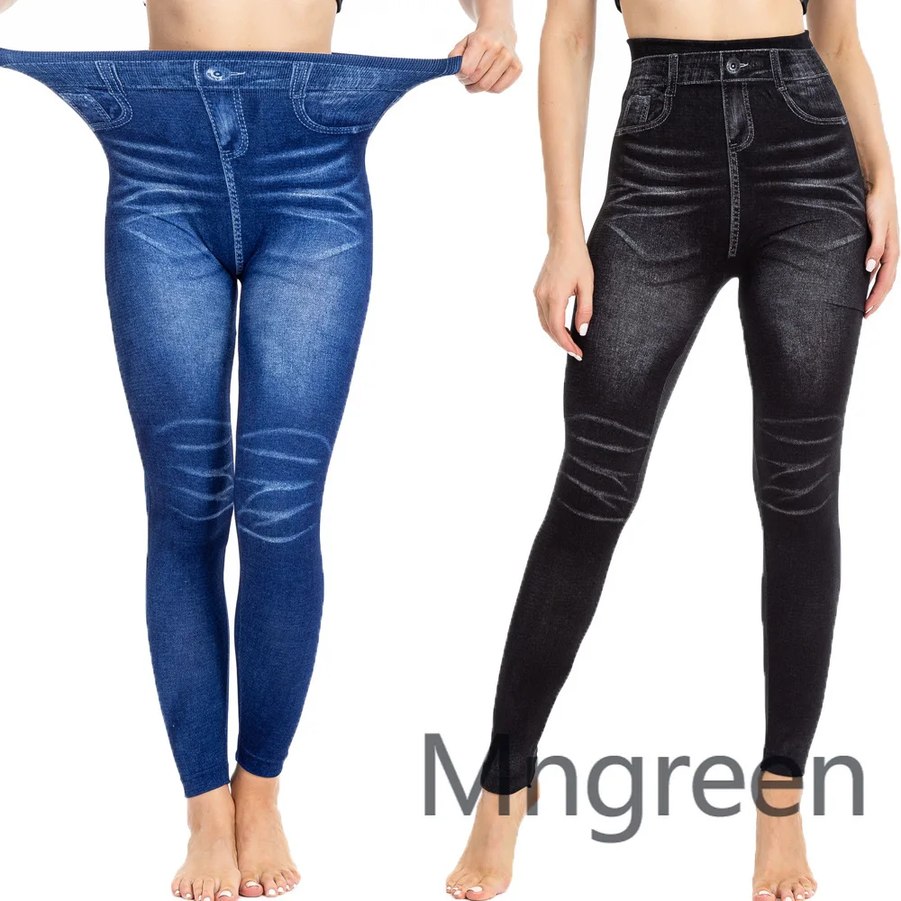 2025 nouvelle mode plissée impression imitation denim leggings femmes sexy hanche-levage super élastique grande taille leggings