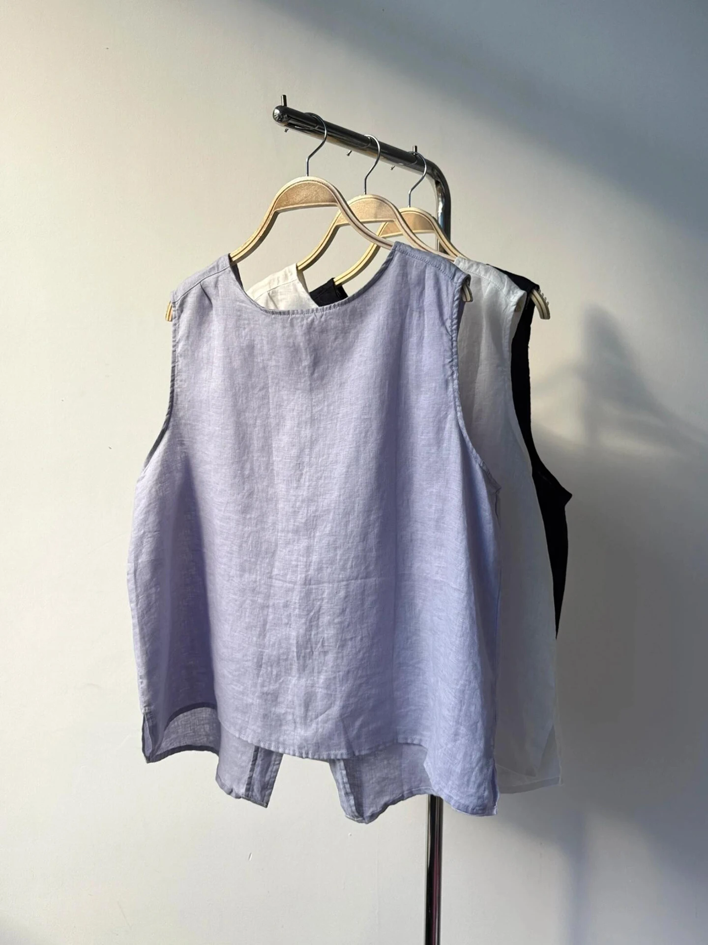 

Recommended! Light Weight round Ne Svel Women's irt Vest Purple Taro Summer Front Ba Wear Linen Top Thin Fabric