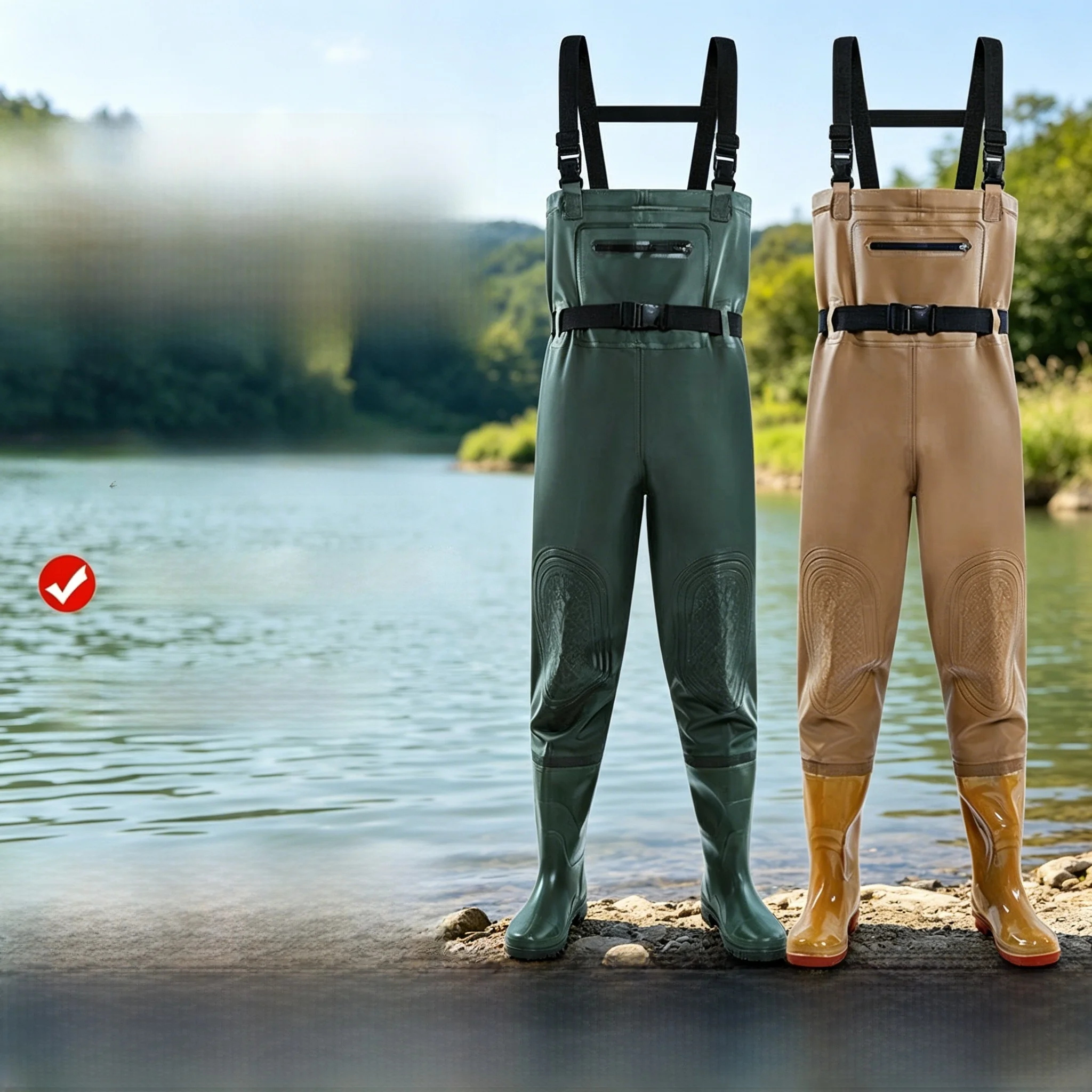 厚手の半身防水釣り用パンツ、全身ウェーディングウェア、耐摩耗性レインパンツと靴一体型釣り用ウェア