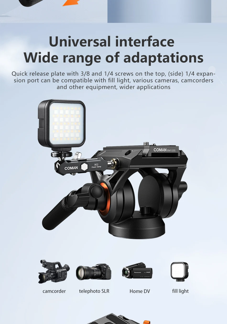 COMAN Q6 Panorama-Gimbal-Videokopf mit Schnellwechselplatte, kompatibel mit DJI RS4 Manfrotto Hydraulic Fluid Stativ DSLR-Kamera – Detail 5