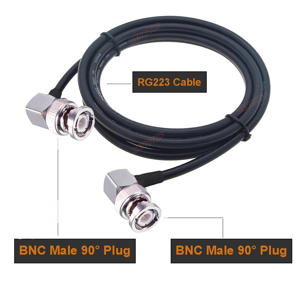 RG223 Cable BNC Male to BNC Male Right Angle 90° Plug High Quality RG-223 Double Shielded Low Loss 50 Ohm RF Coaxial Cable