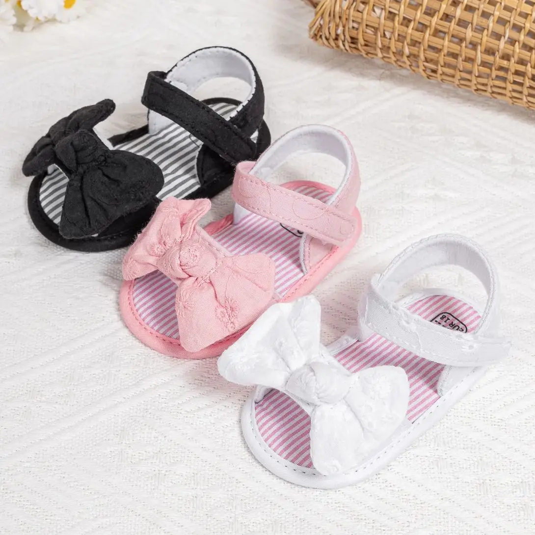 

KIDSUN Cute Bowknot Toddler Girl Baby Shoes Canvas Non-slip Breathable Soft Soles Crib Shoes Summer Sandals First Walker Newborn