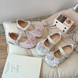 Girls Princess Leather Shoes New Kids Luxury Shoes Sweet Sequins Children Causal Wedding Party Flat Shoes Fashion Elegant Chic