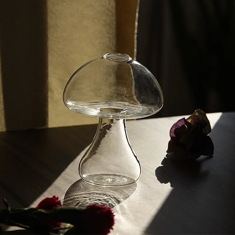 Mushroom Shaped Glass Vase Hydroponics Plant Vase Creative Glass Crafts Living Room Glass Vase Plant Flower Decor for Home
