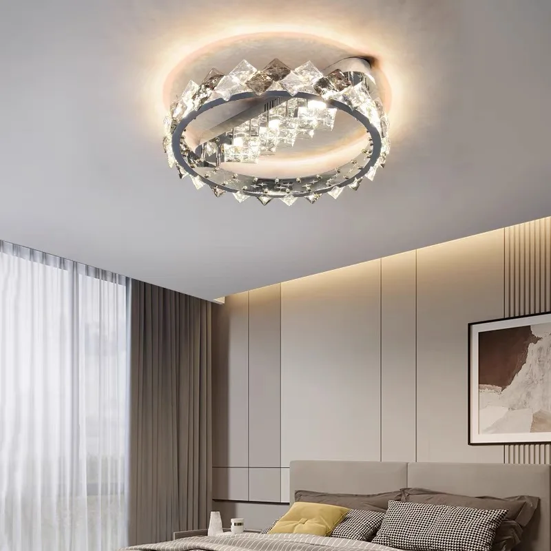 Modern Led New Warm Ceiling Lamps Designer Luxury Crystal Ceiling Light For Living master Room Romantic Bedroom Ring Lustres