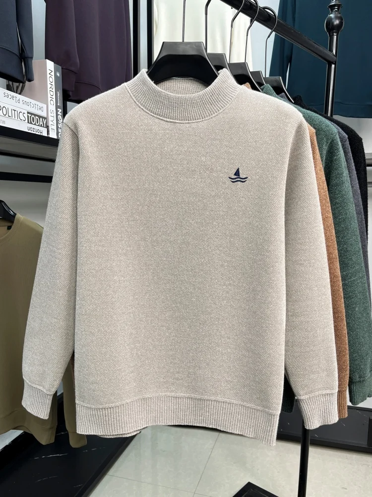 Fashion luxury brand round neck sweater high-quality sailboat embroidery comfort warm knit pullover new trend casual men's wear