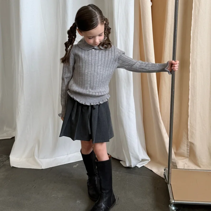 Girls Solid New Fall 2026 Versatile Skirt Korean Style Pleated Double Waist Preppy Skirt Autumn Style
