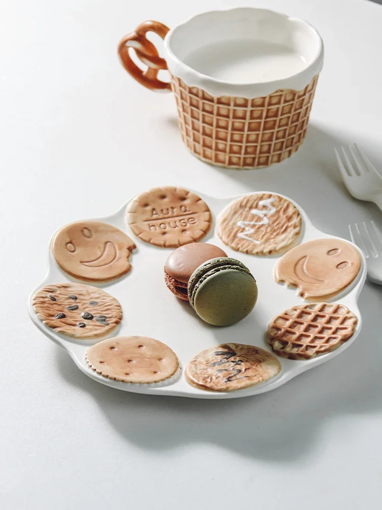 

Japanese-style butter cookies lovely nice breakfast cup new dried fruit platter dessert cake ceramic plate.