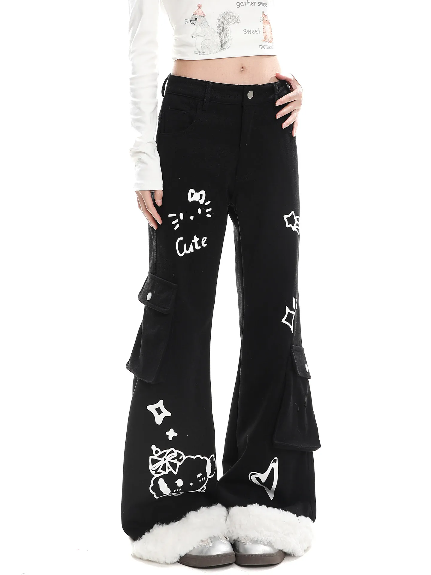 

American Workwear Sle Cartoon Embroidery Flared Jeans Women's Spring New Slim Long Pants Design Sense Casual Denim Skinnies