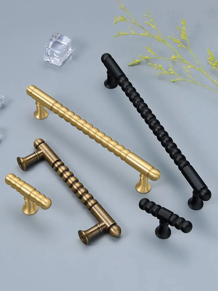 

Antique Bronze Cabinet Handles Solid Brass Wardrobe Cupboard Door Pulls Modern Black Darwer Knobs CopperFurniture Hardware